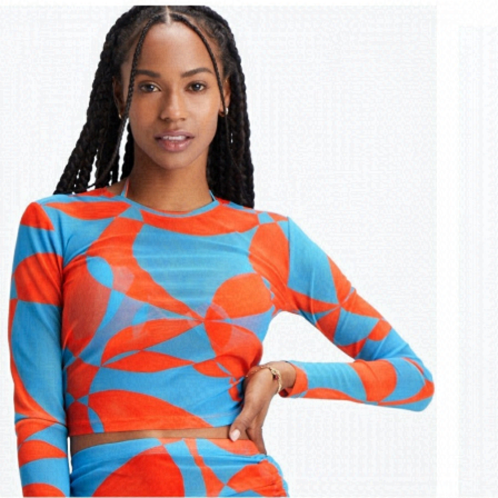 Fabletics Marie Mesh Cropped Top blue orange Sz 2X